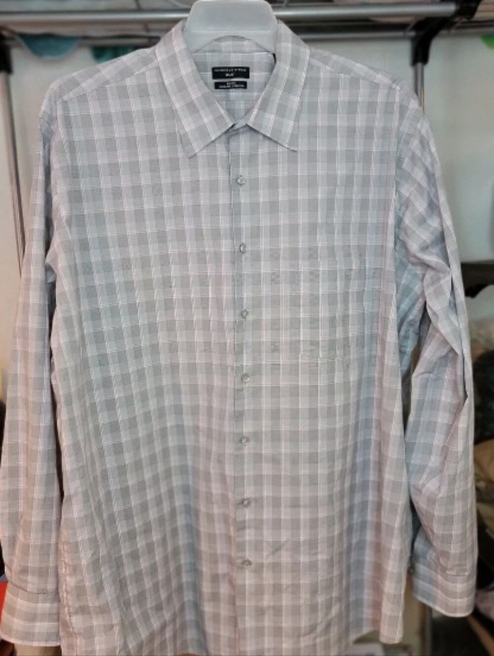 Shaquille O'Neal XLG Cooling Stretch Shirt - White with Pink/Gray Plaid